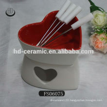 ceramic mini chocolate fondue,ceramic fondue set with fork,cheese tool ceramic bowl with stand